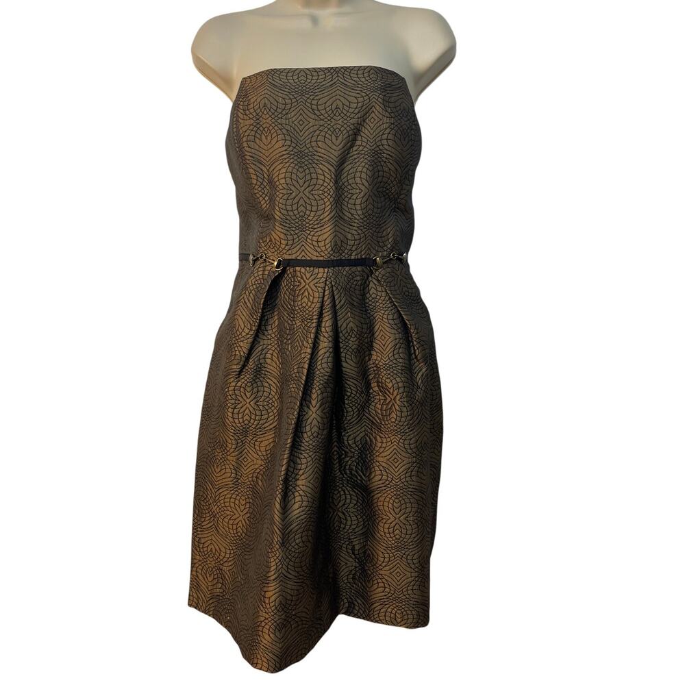 Antonio Melani Open Shoulder Jacquard Dress Color Metallic Golden Brown Size 12